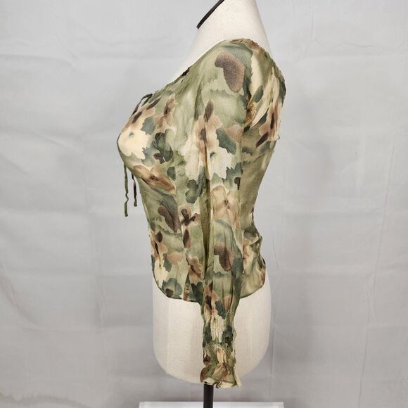Vintage Kenneth Jay Lane Green Silk Sheer Floral Blouse Sz M - Picture 3 of 9